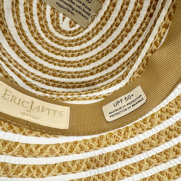 Eric Javits Beige and White Striped Hat - Picture 4 of 6